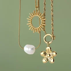 Blossom Rope Chain Necklace Set Roségold