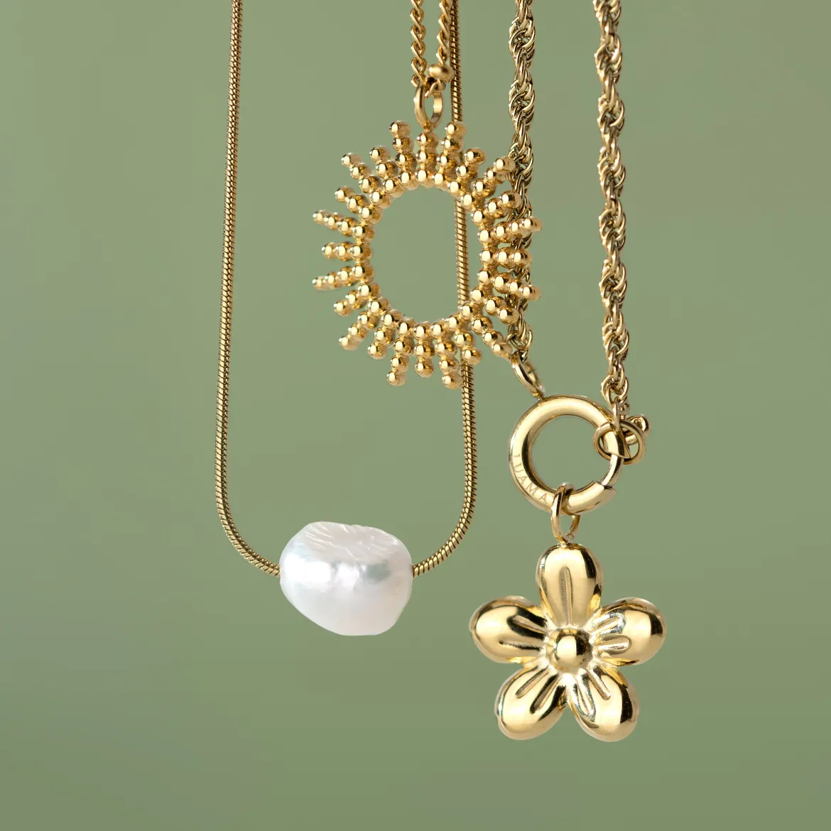 Blossom Rope Chain Necklace Set Gold