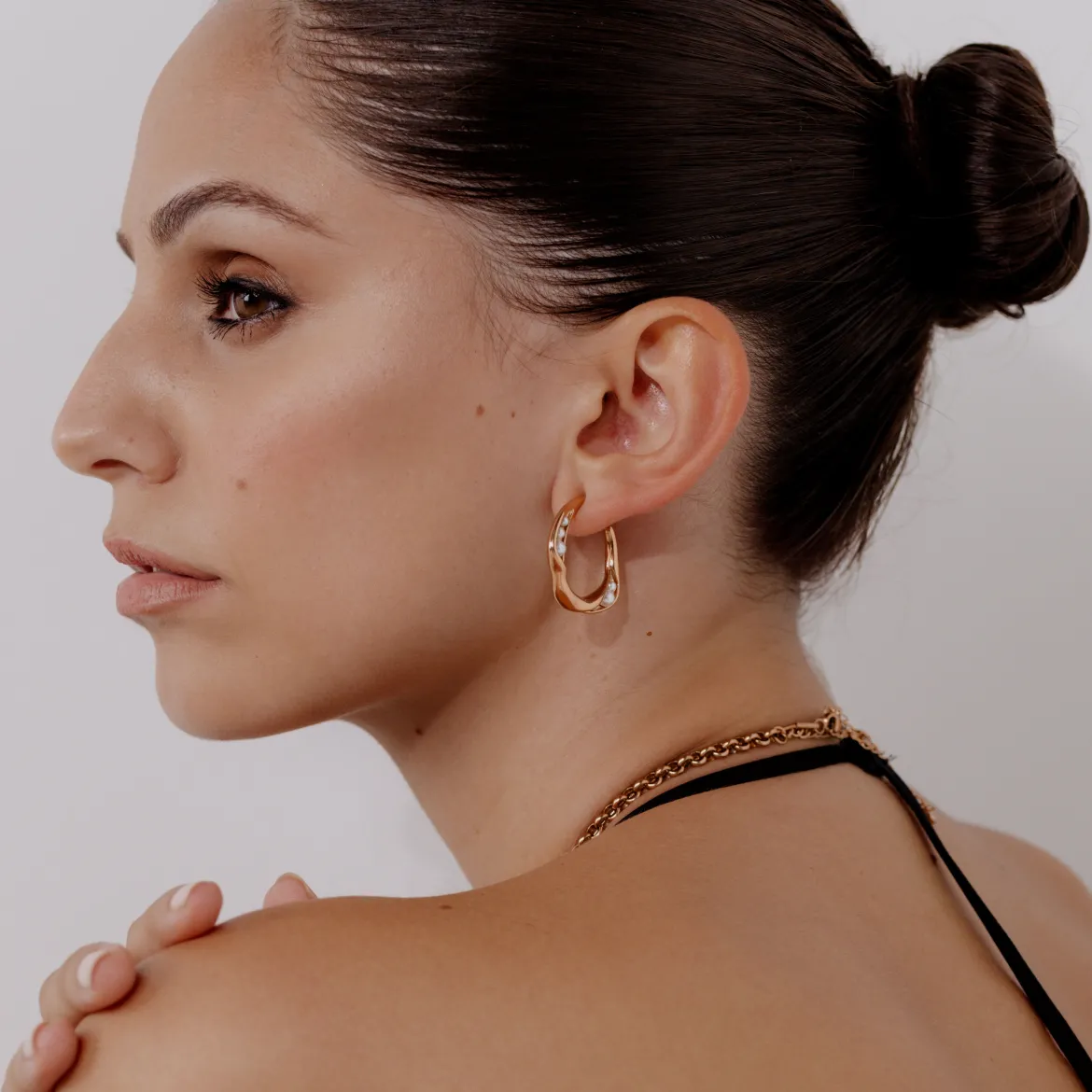 Branch Pearl Hoop Studs Roségold