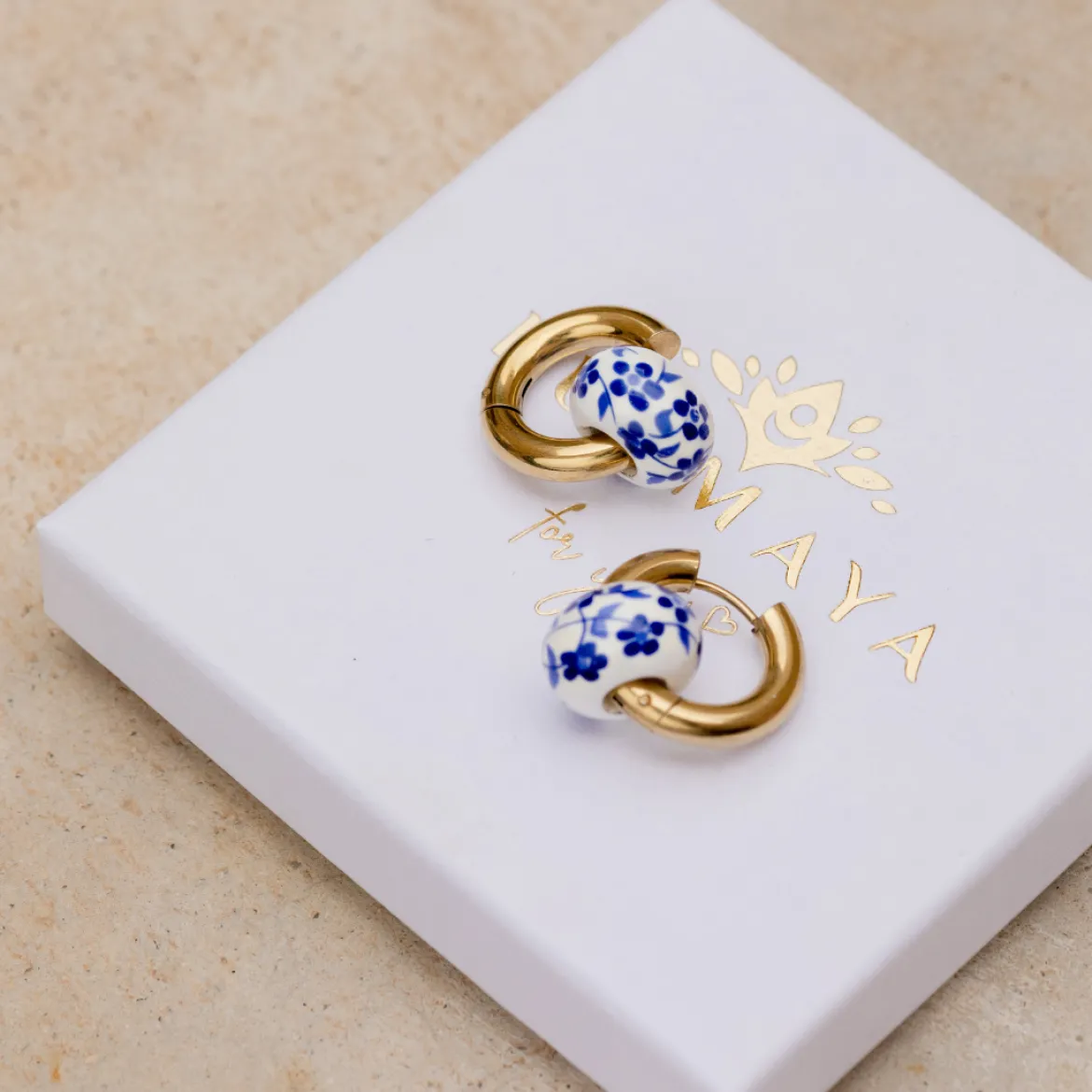 Chunky Flower Tile Hoop Set Medium Gold