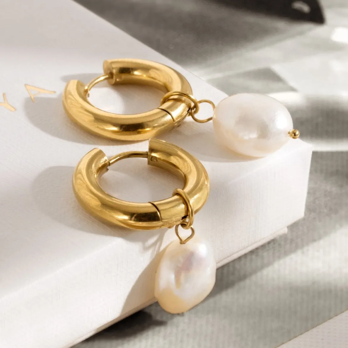 Chunky Pearl Hoop Set Silber