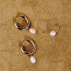 Chunky Perla Rosa Hoop Set Medium Silber