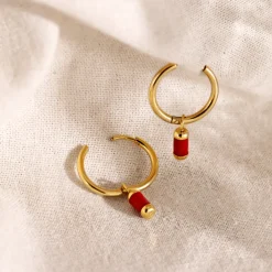 Coral Color Hoop Set Medium Silber