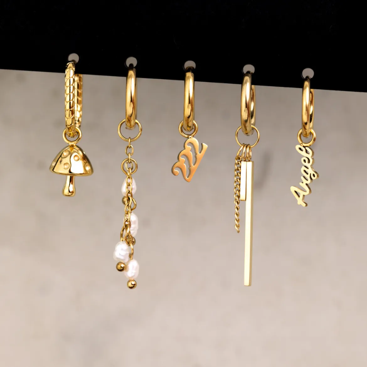 Cute Mushroom Twisted Oval Hoop Set Baby Gold