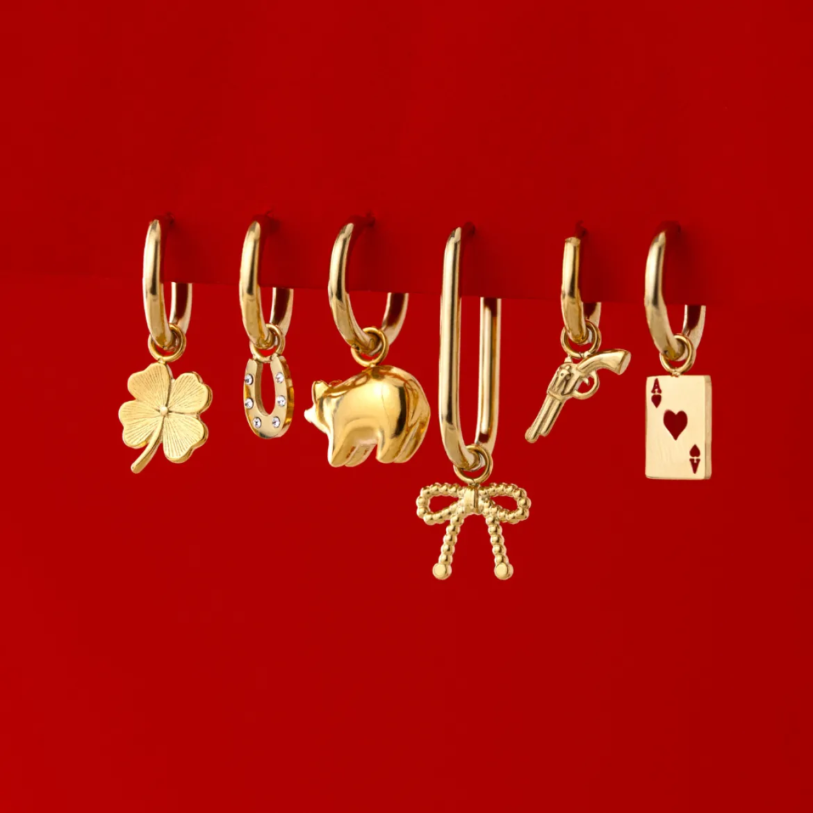 Dotted Ribbon Oval Hoop Set Small Gold