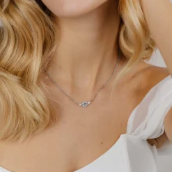 Forever Blue Daisy Necklace Silber