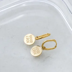 Good Luck Coin Oval Twisted Hoop Set Baby Silber
