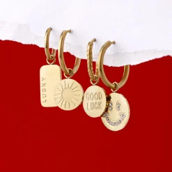 Good Luck Coin Oval Twisted Hoop Set Baby Silber