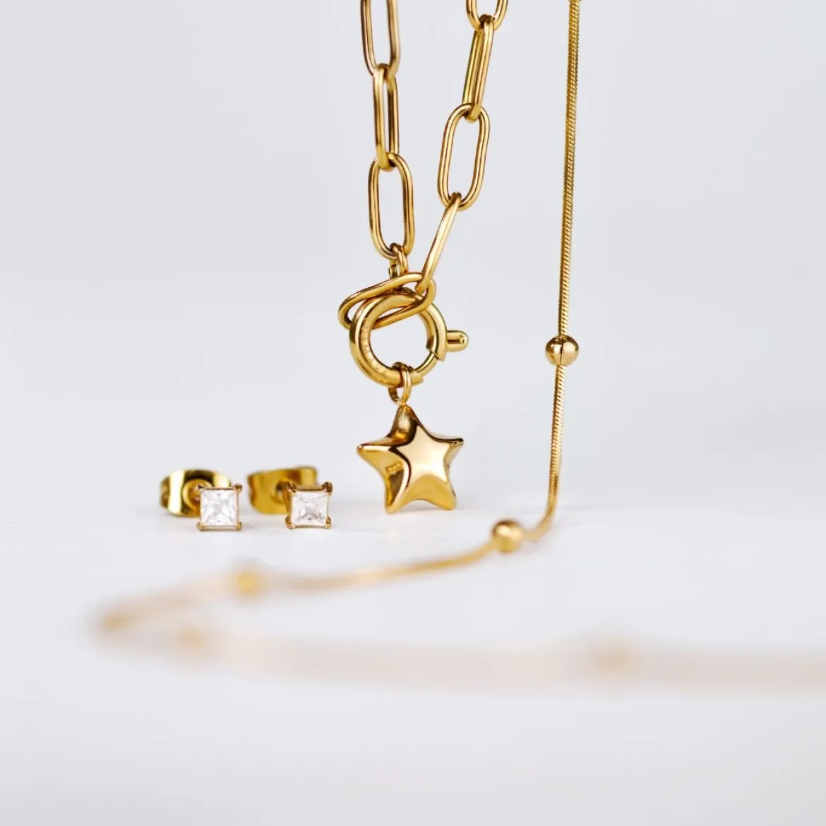 Nova Oval Links Necklace Set Gold