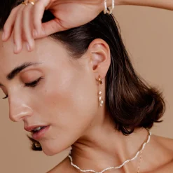 Pearl Chain Hoop Set Small Roségold