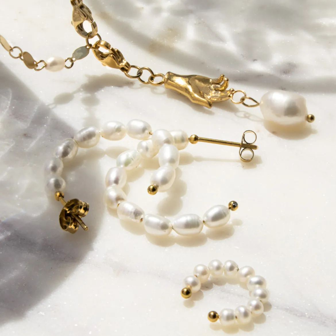 Pearly Leni Hoop Earrings Roségold