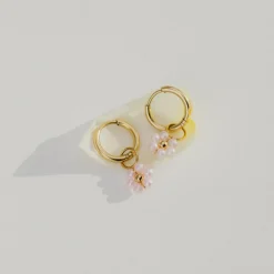 Pretty Pink Daisy Hoop Set Small Roségold