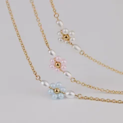 Pretty Pink Daisy Necklace Gold