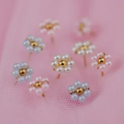 Pretty Pink Daisy Studs Silber