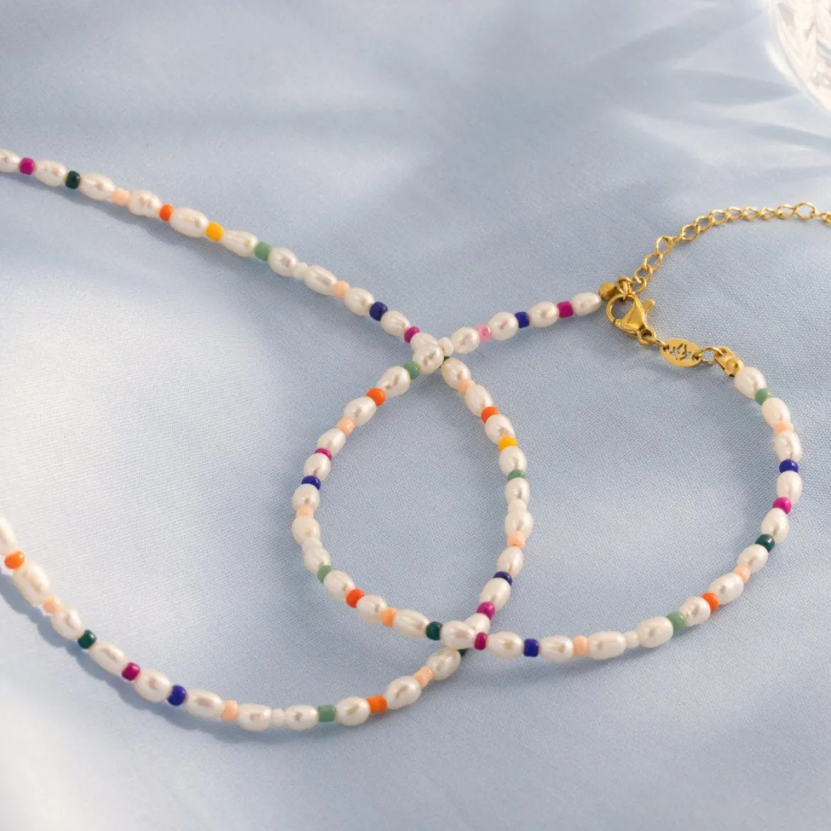 Rainbow Pearl Anklet Gold