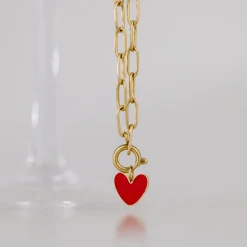 Red Heart Oval Links Necklace Set Gold