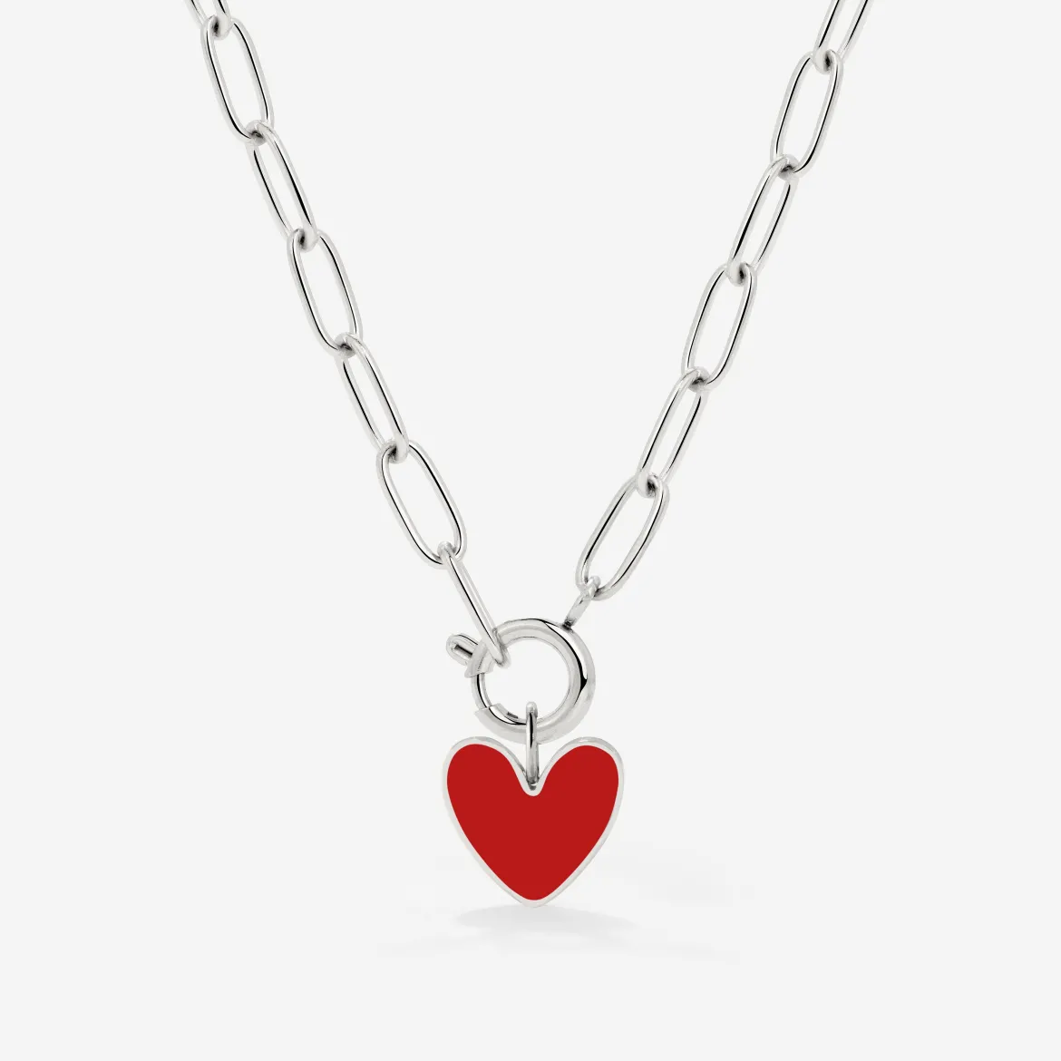 Red Heart Oval Links Necklace Set Silber