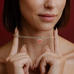 Red Heart Oval Links Necklace Set Silber