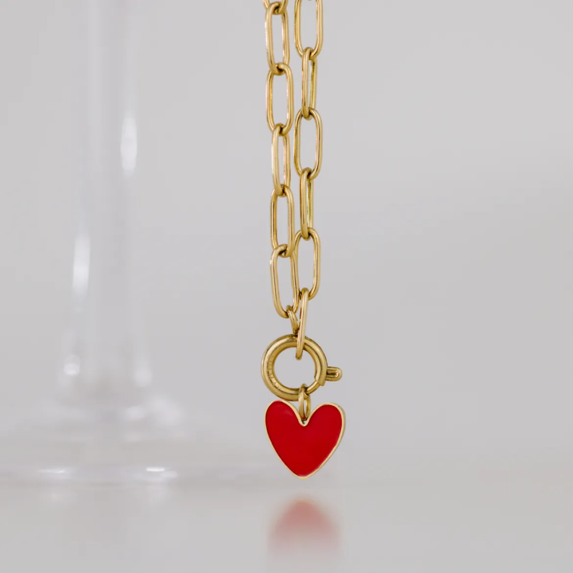 Red Heart Oval Links Necklace Set Silber