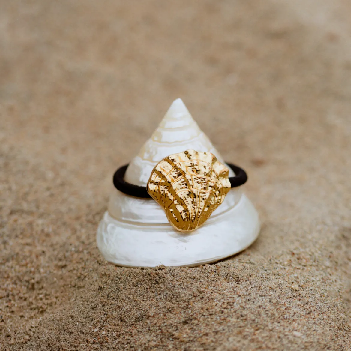 Shell Hair Tie Creme - Gold