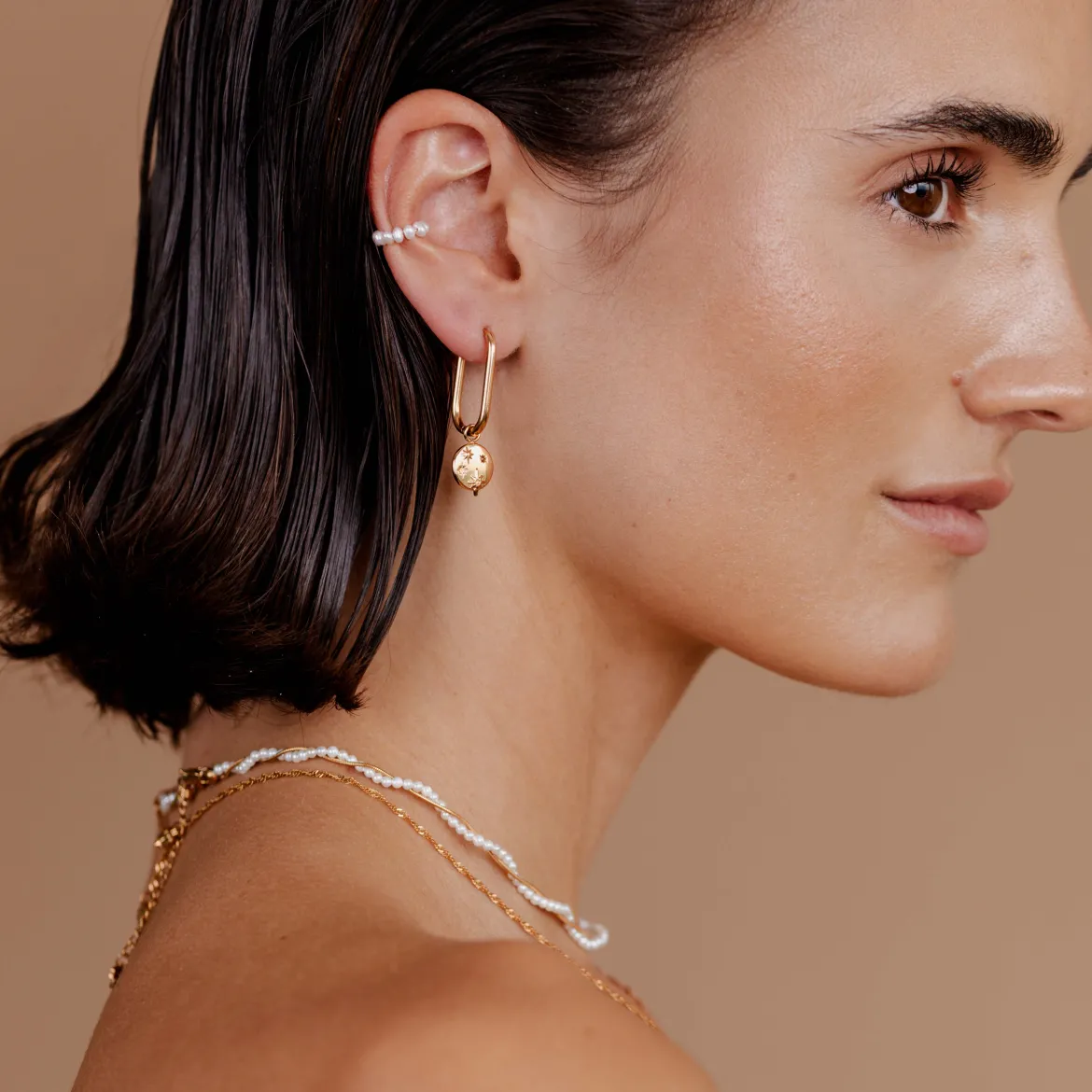 Shiny Stars Oval Hoop Set Small Roségold