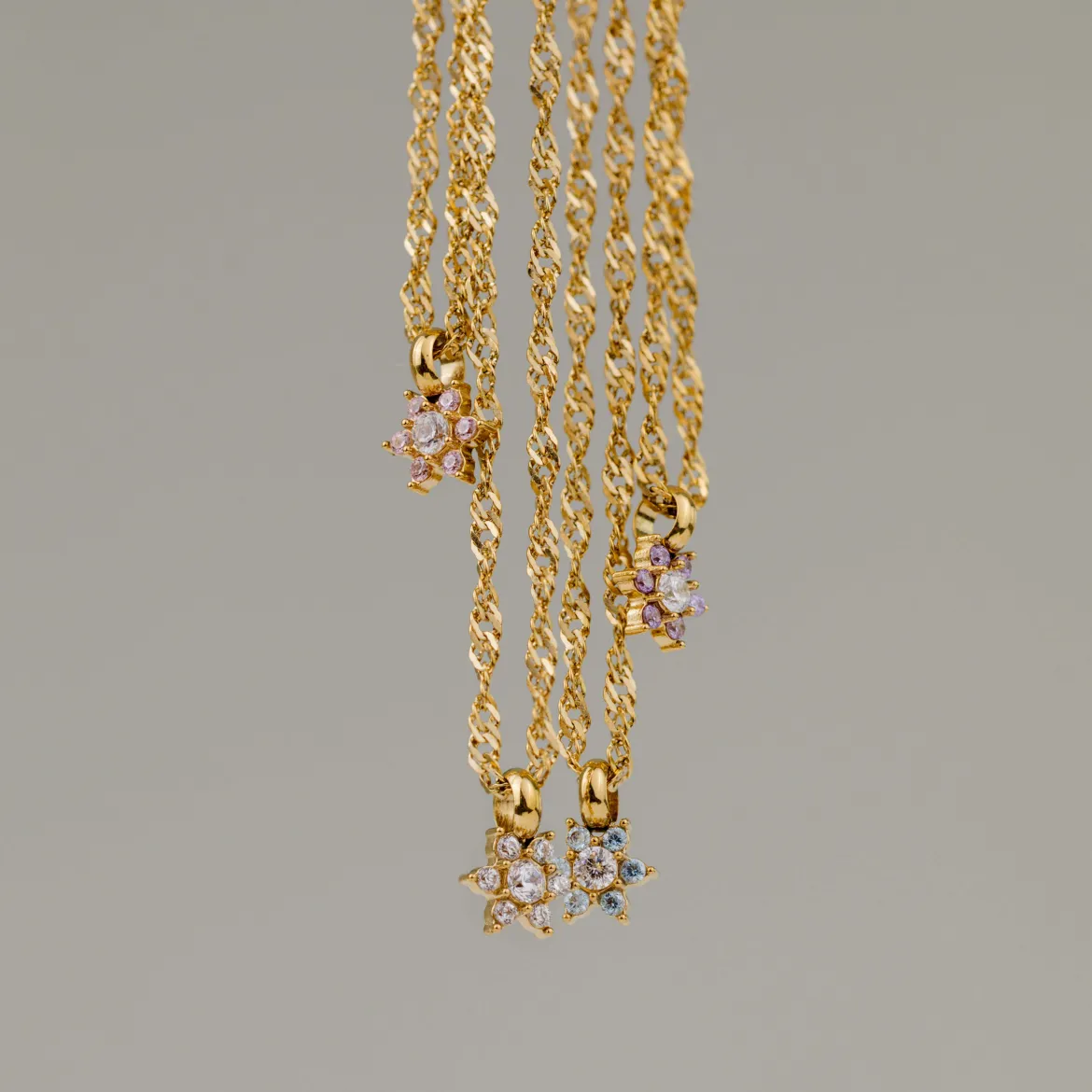 Sparkling Blue Petal Necklace Gold