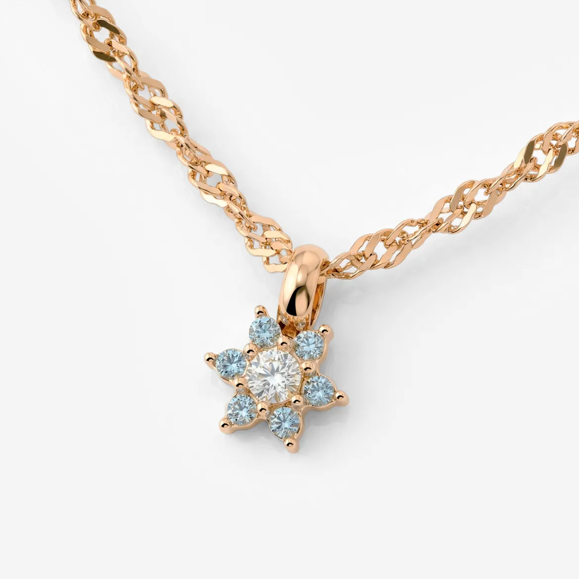 Sparkling Blue Petal Necklace Roségold