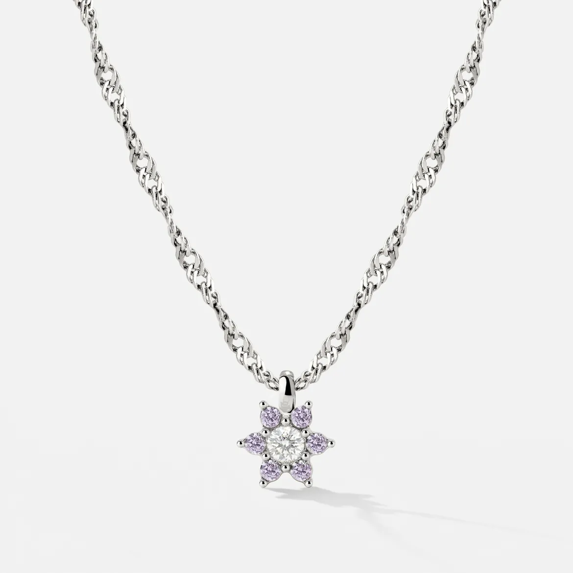 Sparkling Purple Petal Necklace Silber