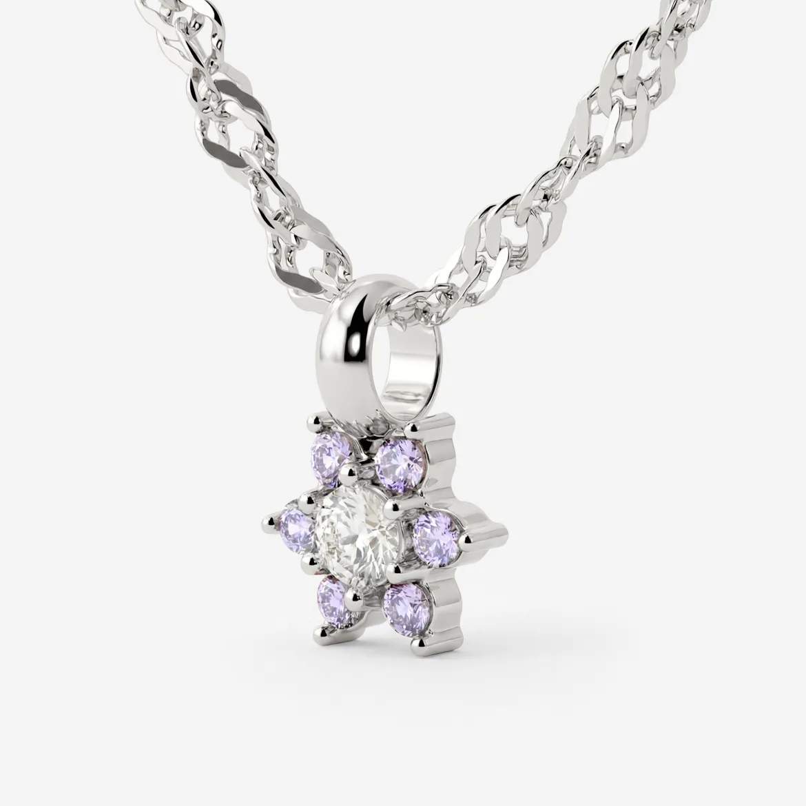 Sparkling Purple Petal Necklace Silber