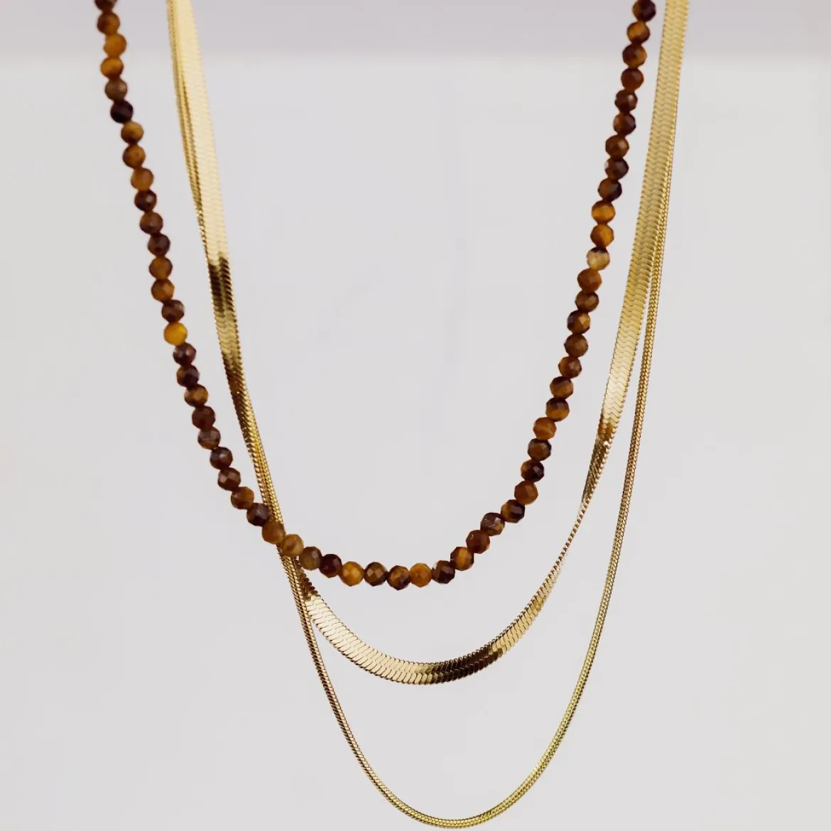 Tiger's Eye Bead Necklace Silber
