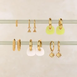 Tiny Beads Twisted Hoop Set Small Gold