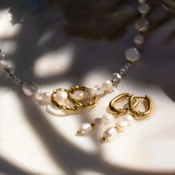 Triple Pearl Hoop Set Gold