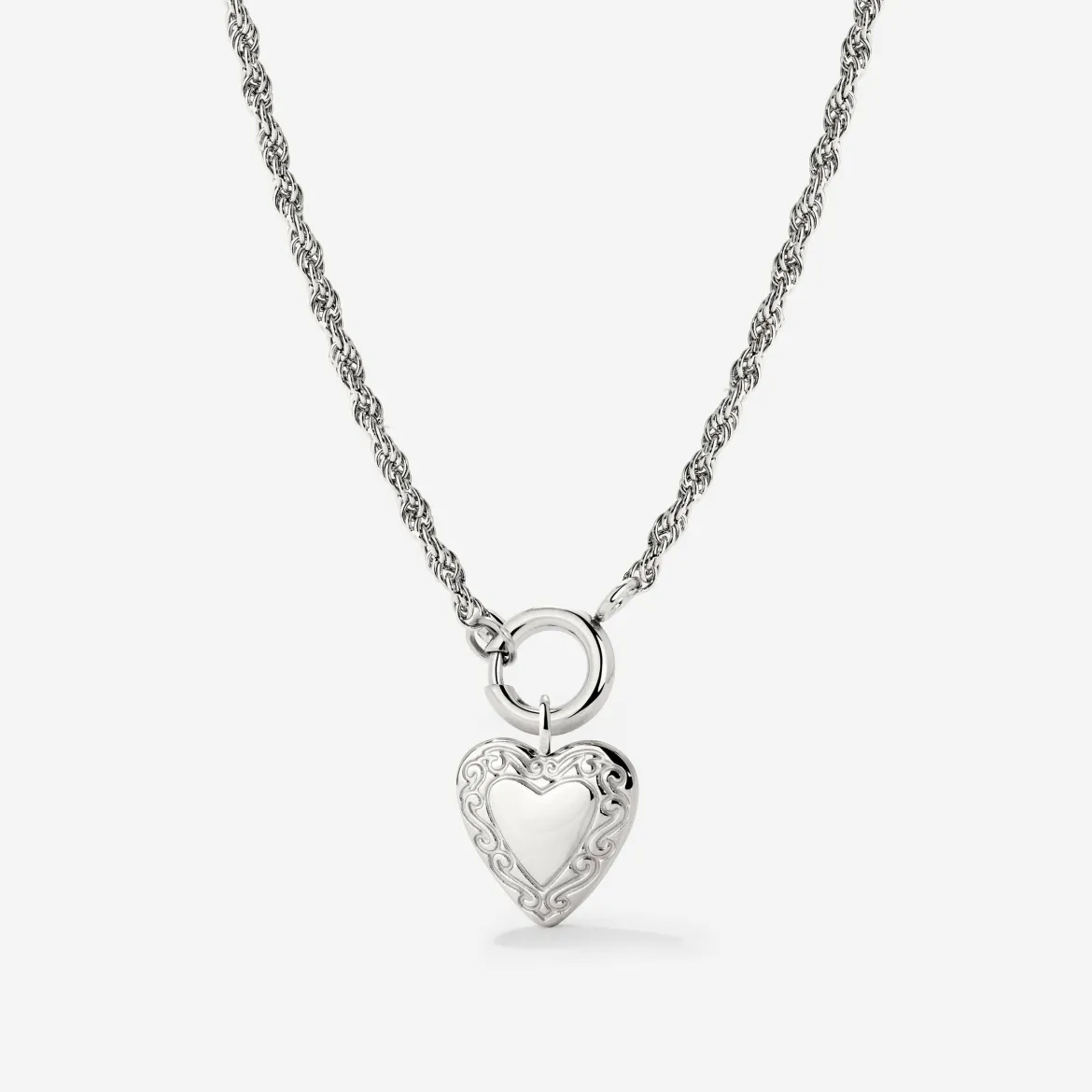 Vintage Heart Rope Chain Necklace Set Silber
