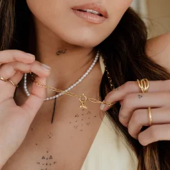 Whale Tail Oval Links Necklace Set Gold